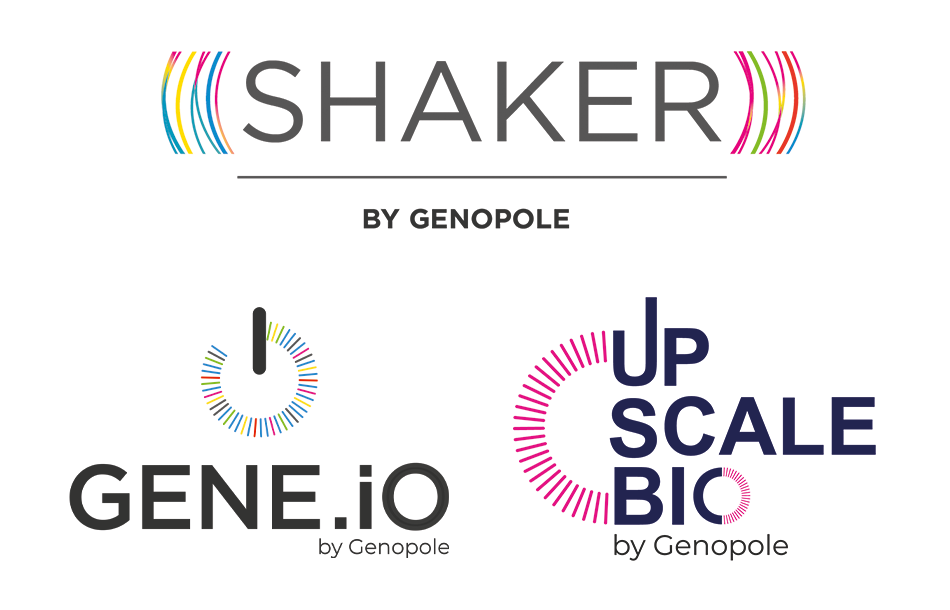Logos SHAKER, GENE.IO et Up SCALE BIO by GENOPOLE